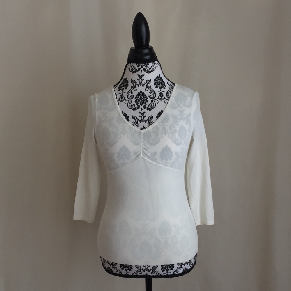 LOFT V-neck  White Sweater with 3/4 Sleeves